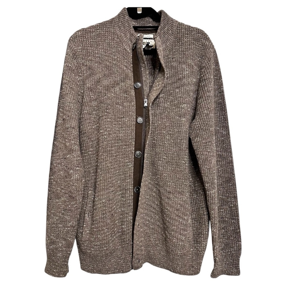 Joseph Abboud Italian Yarn Wool Cardigan Men’s Lrg Zip Up Button Up Elbow Patch